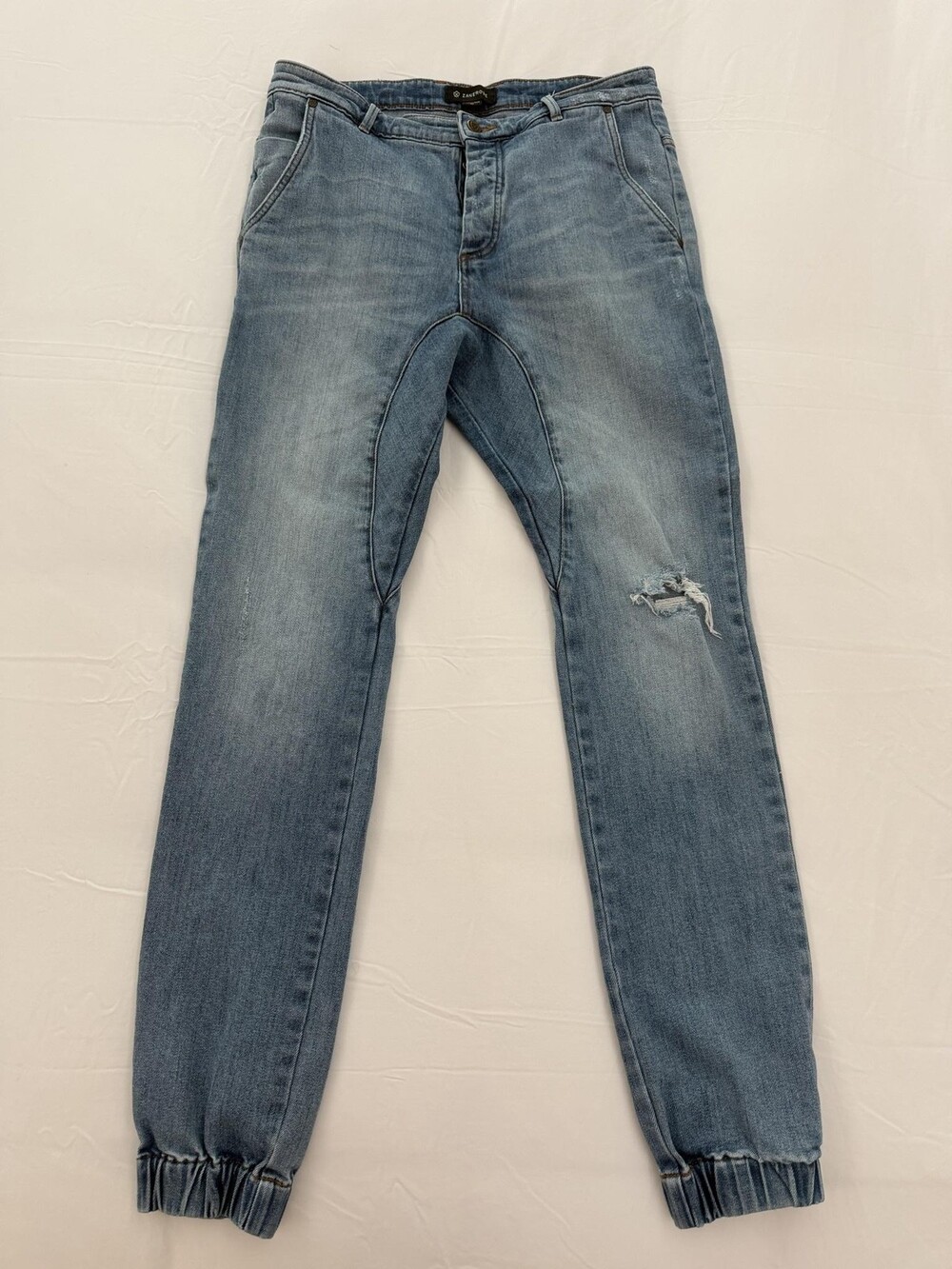 Zanerobe Slingshot Denim Jeans Mens 32 Blue Jogger Cuffed Distressed Stretch